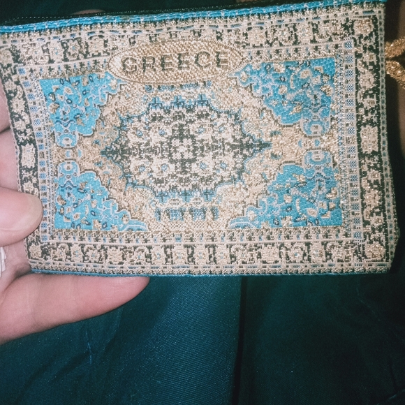 Handmade traditional Greek coin 👛 purse with metallic gold loop at side ooopaaa - Picture 2 of 4